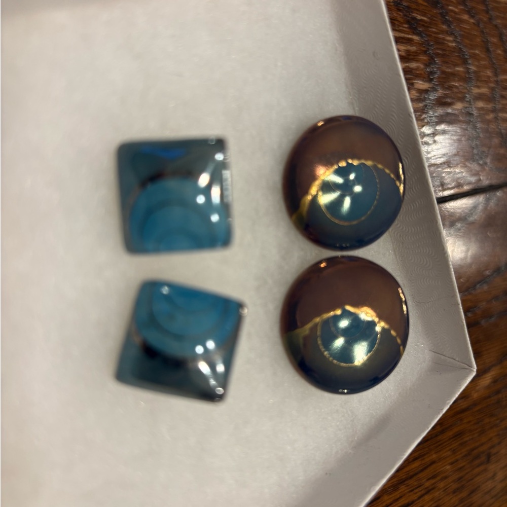 Elegant Enamel Earring Set - Blue and Brown